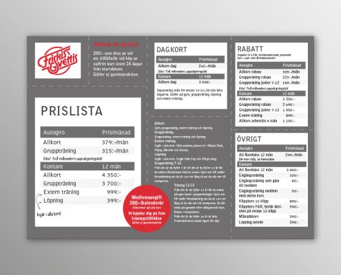 Trycksaker: Prislista Friskis&Svettis Helsingborg