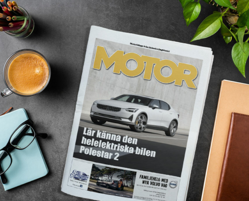 Logo och design av förstasidan till tidningen Motor